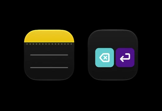The home screen after: the Speaking Of icon with a Splash Aqua delete key and a Grape Juice Purple return key, beside Notes.