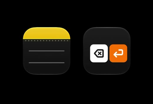 The home screen before: the Speaking Of icon with a white delete key and a Pumpkin Orange return key, beside Notes.